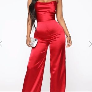 Red Satin Jumpsuit From Fashion Nova